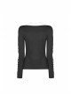 Front Chest Metal Ring Hasp Long Sleeve Hollow-Out Lace-Up Black Punk Knit T-Shirt