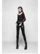 Front Chest Metal Ring Hasp Long Sleeve Hollow-Out Lace-Up Black Punk Knit T-Shirt