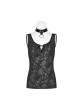 Dark Pattern Knit Metal Ring Choker Front Collar Fork Lace-Up Black Punk Vest