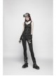 Dark Pattern Knit Metal Ring Choker Front Collar Fork Lace-Up Black Punk Vest