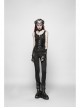 Dark Pattern Knit Metal Ring Choker Front Collar Fork Lace-Up Black Punk Vest