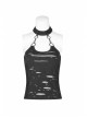 Black Broken Holes Metal Chain Halter Punk Knit Vest