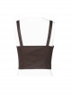 Leather Strap Front Chest Lace-Up Side Metal Zipper Brown Punk Short Vest