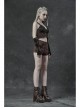 Leather Strap Front Chest Lace-Up Side Metal Zipper Brown Punk Short Vest