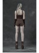 Leather Strap Front Chest Lace-Up Side Metal Zipper Brown Punk Short Vest
