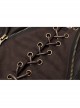 Leather Strap Front Chest Lace-Up Side Metal Zipper Brown Punk Short Vest