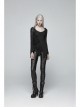Broken Holes Flare Sleeve Irregular Sharp Corners Hem Black Punk Hooded Knit T-Shirt