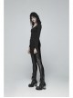 Broken Holes Flare Sleeve Irregular Sharp Corners Hem Black Punk Hooded Knit T-Shirt