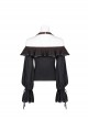 Front Chest Frill Lantern Sleeves Lace-Up Black Punk Halter Handmade Inkjet Blouse