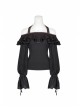 Front Chest Frill Lantern Sleeves Lace-Up Black Punk Halter Handmade Inkjet Blouse