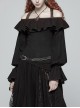 Front Chest Frill Lantern Sleeves Lace-Up Black Punk Halter Handmade Inkjet Blouse