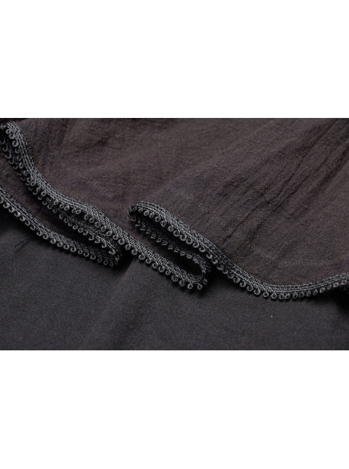 Front Chest Frill Lantern Sleeves Lace-Up Black Punk Halter Handmade Inkjet Blouse