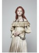 Front Chest Frill Lantern Sleeves Lace-Up White Punk Halter Handmade Inkjet Blouse