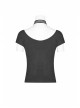 Rivet Knit Strap Collar Metal Zipper Short Sleeves Black Punk T-Shirt