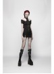Rivet Knit Strap Collar Metal Zipper Short Sleeves Black Punk T-Shirt