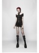 Rivet Knit Strap Collar Metal Zipper Short Sleeves Black Punk T-Shirt