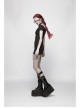 Rivet Knit Strap Collar Metal Zipper Short Sleeves Black Punk T-Shirt