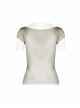 Boat Neck Small Bubble Sleeve Front Splice Brown Pattern Knit Leather Lace-Up White Punk Knit T-Shirt