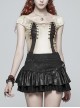 Boat Neck Small Bubble Sleeve Front Splice Brown Pattern Knit Leather Lace-Up White Punk Knit T-Shirt