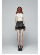 Boat Neck Small Bubble Sleeve Front Splice Brown Pattern Knit Leather Lace-Up White Punk Knit T-Shirt