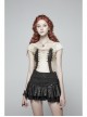 Boat Neck Small Bubble Sleeve Front Splice Brown Pattern Knit Leather Lace-Up White Punk Knit T-Shirt