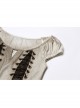 Boat Neck Small Bubble Sleeve Front Splice Brown Pattern Knit Leather Lace-Up White Punk Knit T-Shirt
