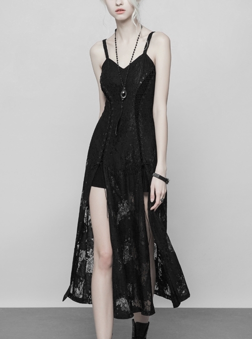 Gothic Dark Female Lace Retro Bandage Strap Long Dress