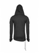 Shoulder Braided Belt Long Sleeves Side Lace-Up Irregular Sharp Corner Hem Black Punk Hooded Knit T-Shirt
