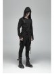 Shoulder Braided Belt Long Sleeves Side Lace-Up Irregular Sharp Corner Hem Black Punk Hooded Knit T-Shirt
