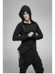 Shoulder Braided Belt Long Sleeves Side Lace-Up Irregular Sharp Corner Hem Black Punk Hooded Knit T-Shirt