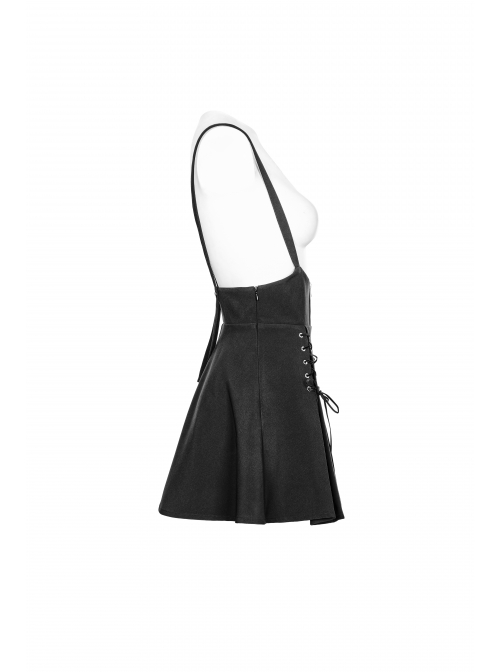 Steam Punk Female Black High Waist Bandage Zipper Braces Skirt