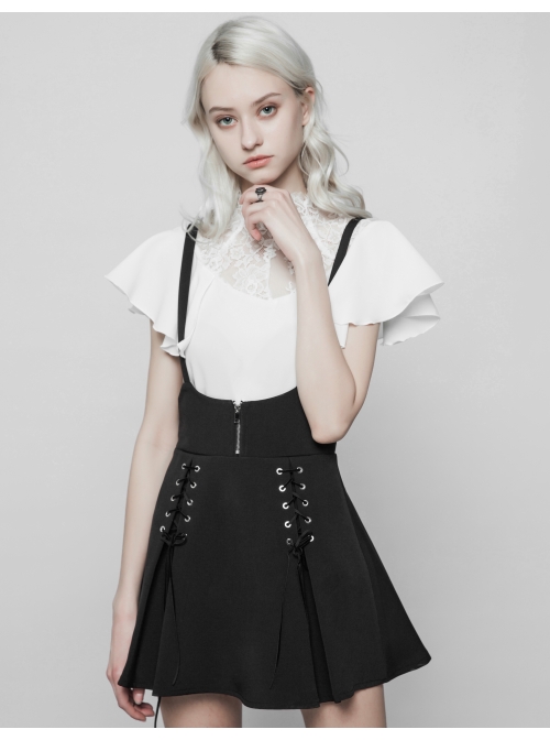 Steam Punk Female Black High Waist Bandage Zipper Braces Skirt
