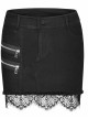Steam Punk Female Black Elastic Lace Hem Metal Zipper Skirt