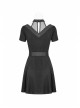 Gothic Female Casual Black Stitching V-neck High Waist Belt Dress