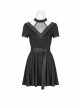 Gothic Female Casual Black Stitching V-neck High Waist Belt Dress