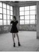 Gothic Female Casual Black Stitching V-neck High Waist Belt Dress