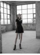 Gothic Female Casual Black Stitching V-neck High Waist Belt Dress