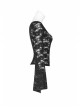 Lace-Up Collar Flare Sleeve Black Gothic Lace Perspective T-Shirt