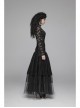 Lace-Up Collar Flare Sleeve Black Gothic Lace Perspective T-Shirt