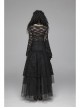 Lace-Up Collar Flare Sleeve Black Gothic Lace Perspective T-Shirt