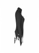 Lace-Up High Collar Splice Broken Holes Knit Long Sleeve Irregular Sharp Corner Hem Black Punk Tight T-Shirt