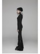 Lace-Up High Collar Splice Broken Holes Knit Long Sleeve Irregular Sharp Corner Hem Black Punk Tight T-Shirt