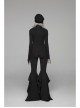 Lace-Up High Collar Splice Broken Holes Knit Long Sleeve Irregular Sharp Corner Hem Black Punk Tight T-Shirt