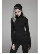 Lace-Up High Collar Splice Broken Holes Knit Long Sleeve Irregular Sharp Corner Hem Black Punk Tight T-Shirt