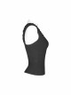 V-Neck Back Metal Eyelets Lace-Up Black Punk Fine Rib Tight Vest