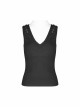 V-Neck Back Metal Eyelets Lace-Up Black Punk Fine Rib Tight Vest