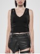 V-Neck Back Metal Eyelets Lace-Up Black Punk Fine Rib Tight Vest