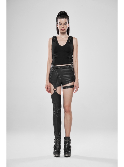 V-Neck Back Metal Eyelets Lace-Up Black Punk Fine Rib Tight Vest