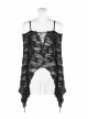 Off-Shoulder V-Neck Lace-Up Flare Sleeve Sharp Corner Hem Black Punk Broken Holes Knit T-Shirt