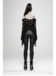 Off-Shoulder V-Neck Lace-Up Flare Sleeve Sharp Corner Hem Black Punk Broken Holes Knit T-Shirt